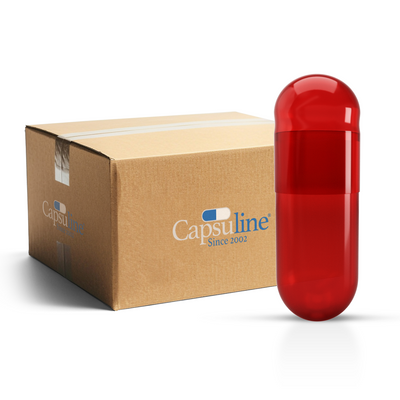 Titanium Dioxide (TiO2) Free - Colored Gelatin Capsules Size 00 Red/Red (Box of 75,000) - Red