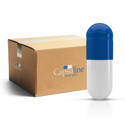 Colored Gelatin Capsules Size 0 Blue/White (Box of 100,000) - Blue/White