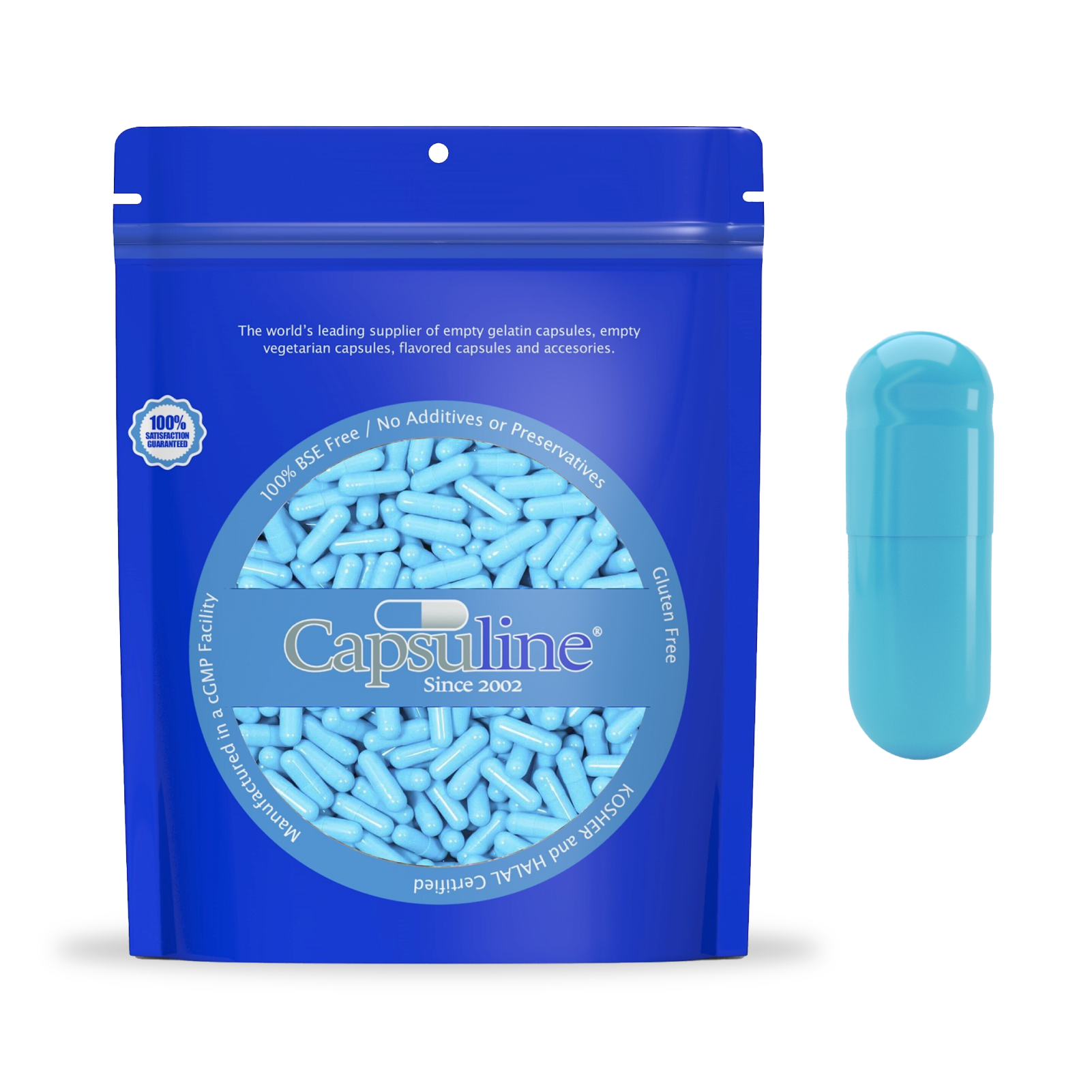 Colored Size 1 Empty Gelatin Capsules by Capsuline Blue/Blue