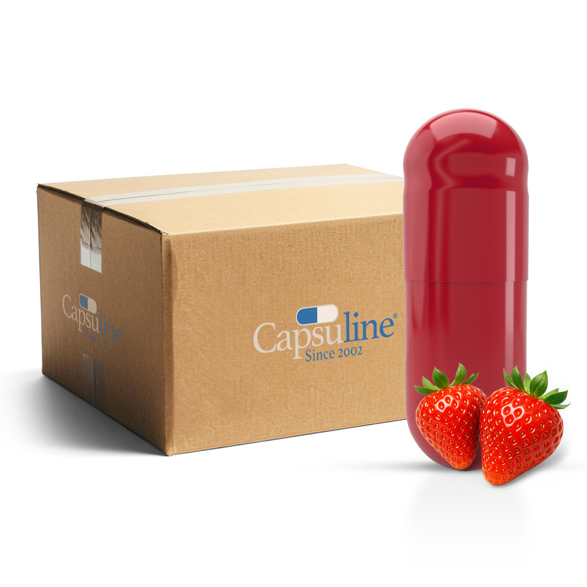 Strawberry Flavored Gelatin Capsules Size 00 Red/Red (Box of 75,000) - Strawberry