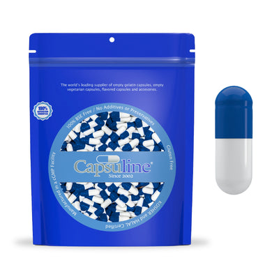 Colored Size 0 Empty Gelatin Capsules by Capsuline - Blue/White 5000 Count - 5000