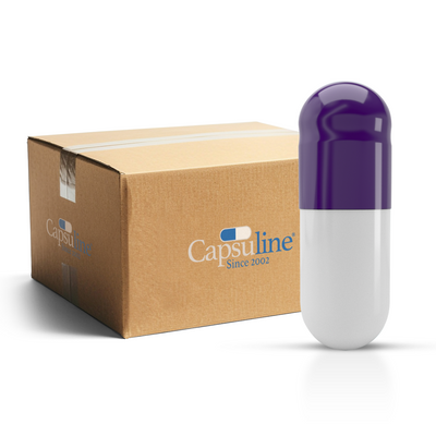 Colored Gelatin Capsules Size 0 Purple/White (Box of 100,000) - Purple/White