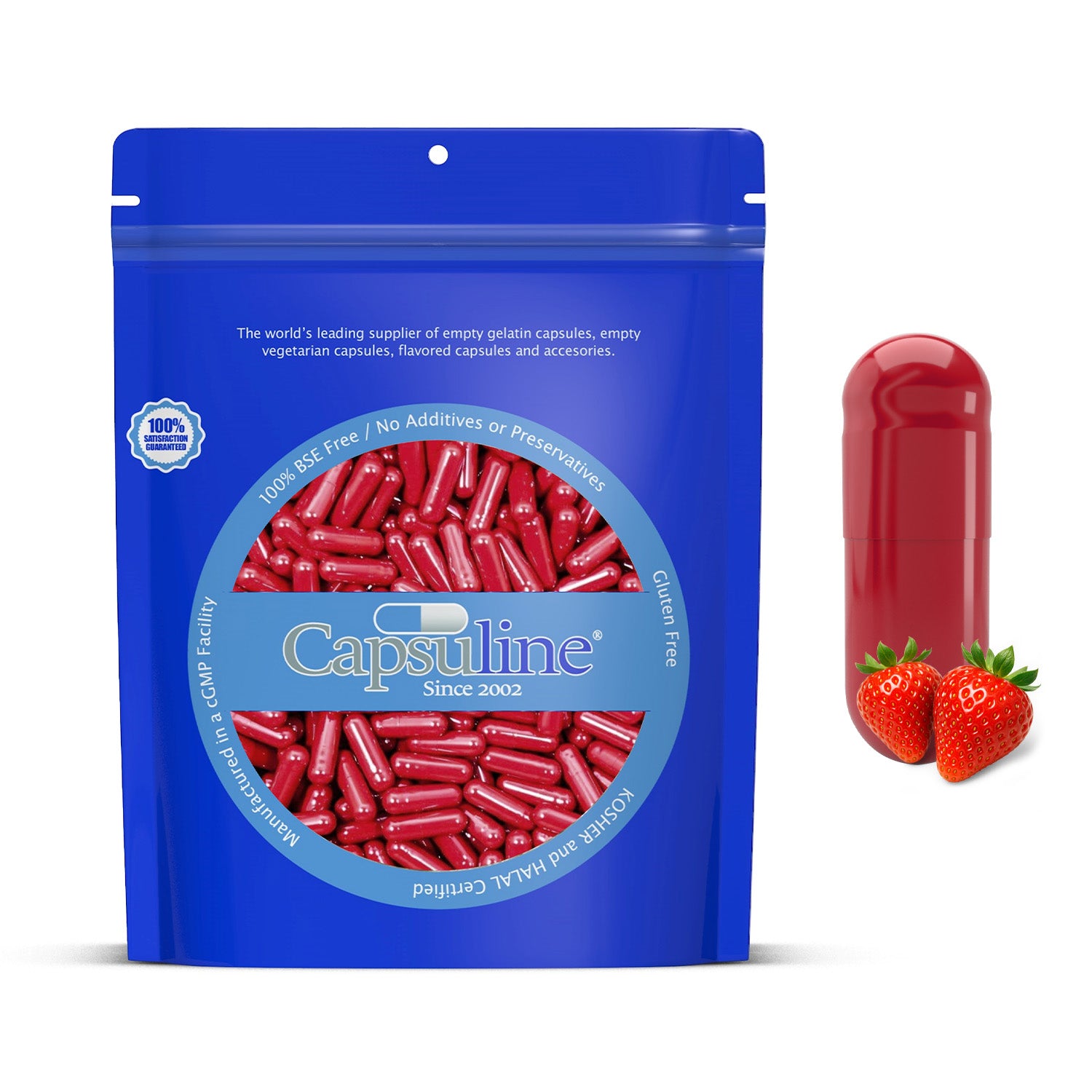 Strawberry Flavored Gelatin Capsules Size 00 Red/Red - 1000 Count - 1000