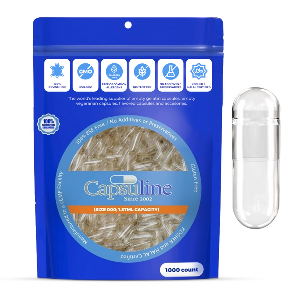 Clear Size 000 Empty Gelatin Capsules by Capsuline - 500 Count - 500